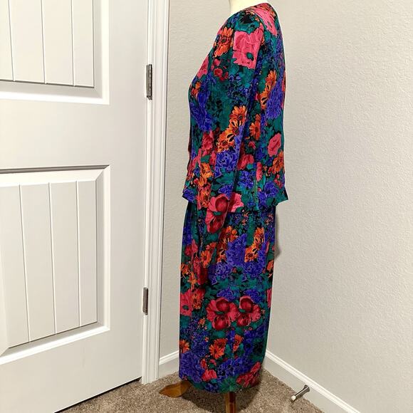 VTG Adrianna Papell 100% Silk Floral Skirt Suit Size 8 Bloomcore Career Colorful - Picture 5 of 10